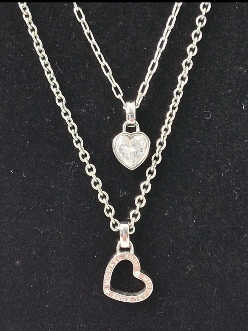Michael Kors Silver Double Heart Pendant Necklace